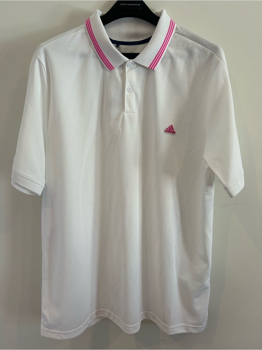 adidas White Polo with Pink Stripe Collar, NWT